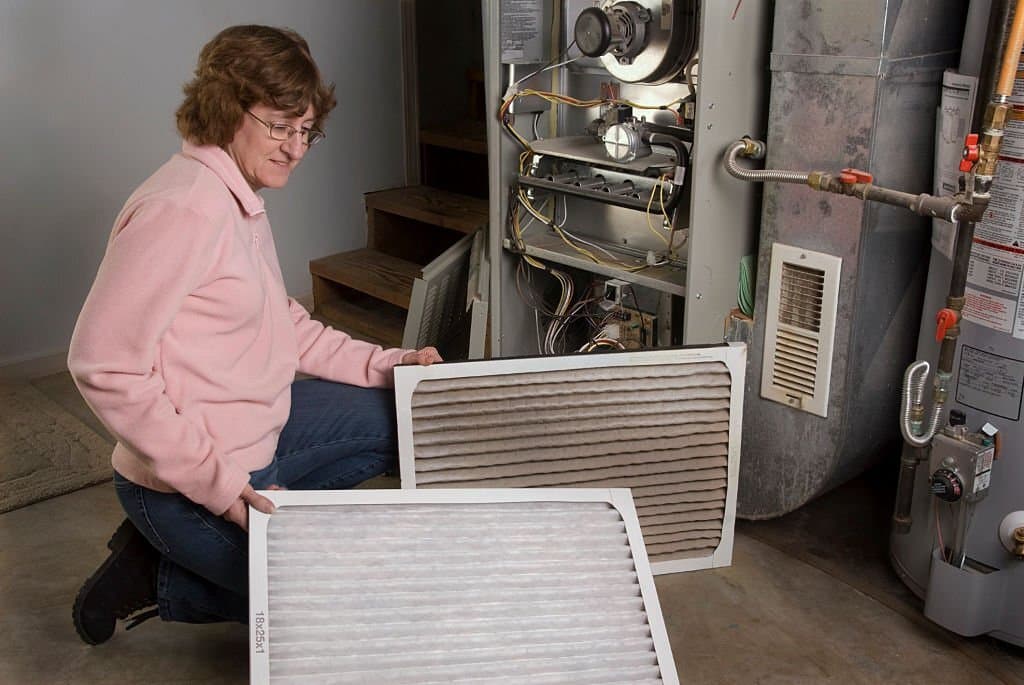 Natural gas furnace in the basement of a Midwestern home.